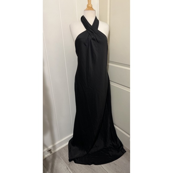Anthropologie x BHLDN $220 Ruby Twist Halter Black Satin Gown Size 14 - Picture 3 of 7